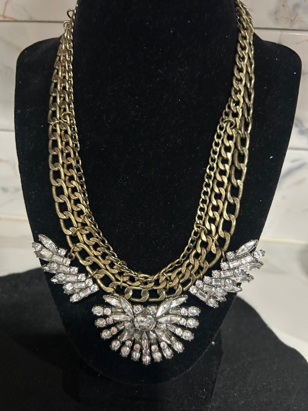 Sugarfix Clear Rhinestones Fan Bib Collar 4 Stranded Chain Statement Necklace